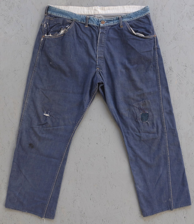 1960s Varlson Repaired + Faded Indigo Wide Jeans (02105)