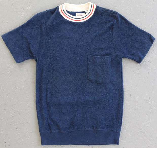 1960s USA Blue W/ Red + White Trim Towelling 'Andrew' Tee (02511)