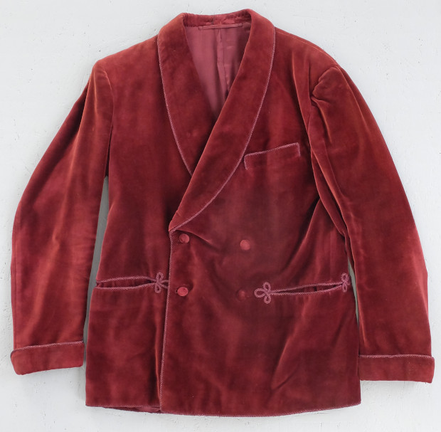 1944 Burgundy Velvet Bespoke Smoking Jacket (02670)